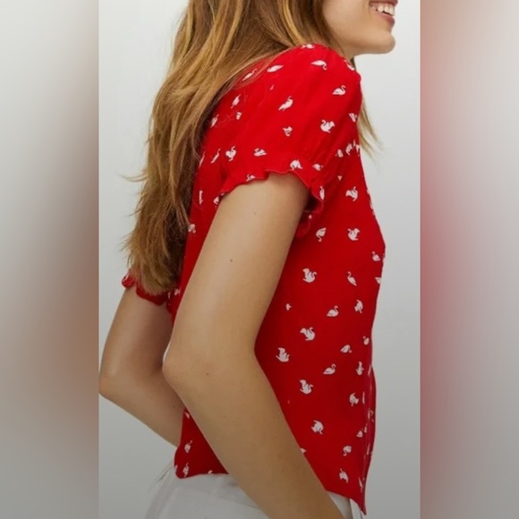 Aritzia Sunday Best Taryn Red with Pink/White Hearts Print Blouse EUC - Picture 12 of 13